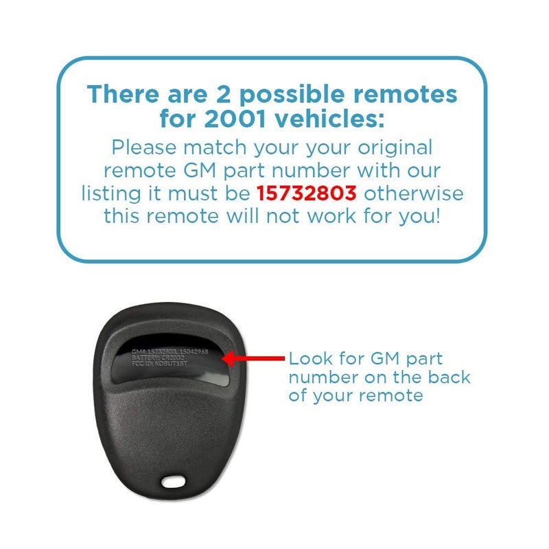 Keyless2Go Replacement for Keyless Entry Car Key Fob Vehicles That Use 3 Button KOBLEAR1XT 15042968 Remote, Self-Programming - 2 Pack - Image 4